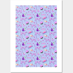 Pastel Goth Occult Pagan Pattern cat blue Posters and Art